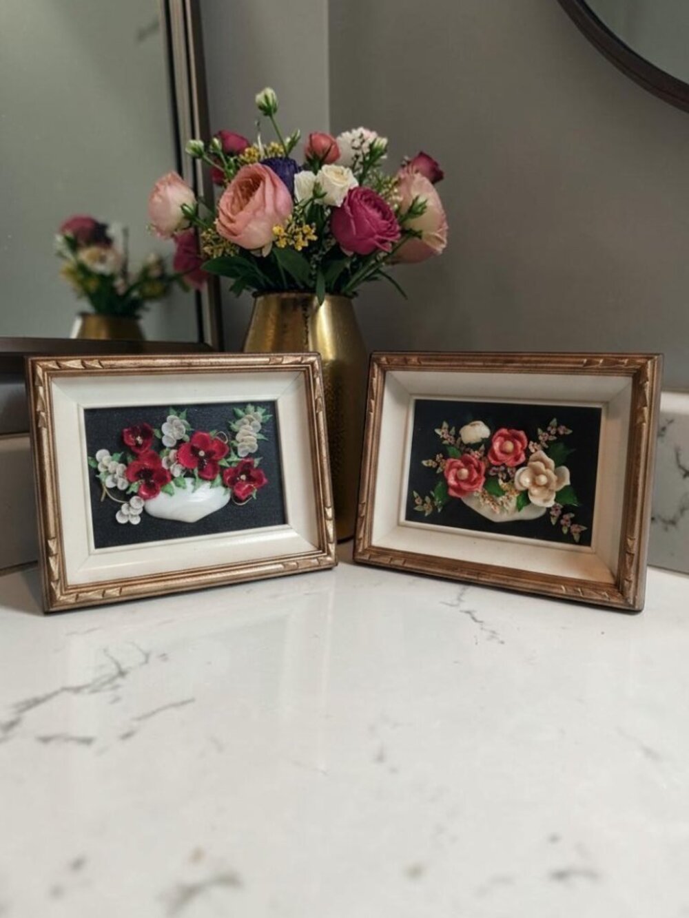 Vintage Shell Art Floral Pair 🌺🐚 Mid-Century Folk Art